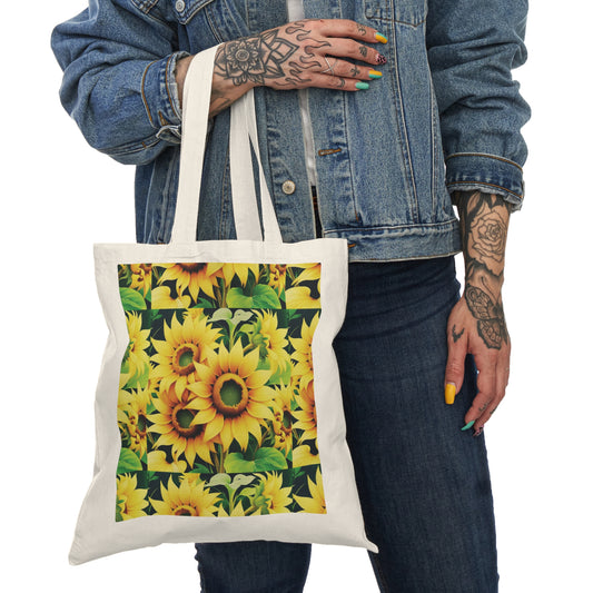 Sunflower Canvas Tote Bag, Eco-Friendly Shopping Bag, Botanical Gift, Summer Tote, Floral Beach Bag, Reusable Grocery Bag, Natural Tote